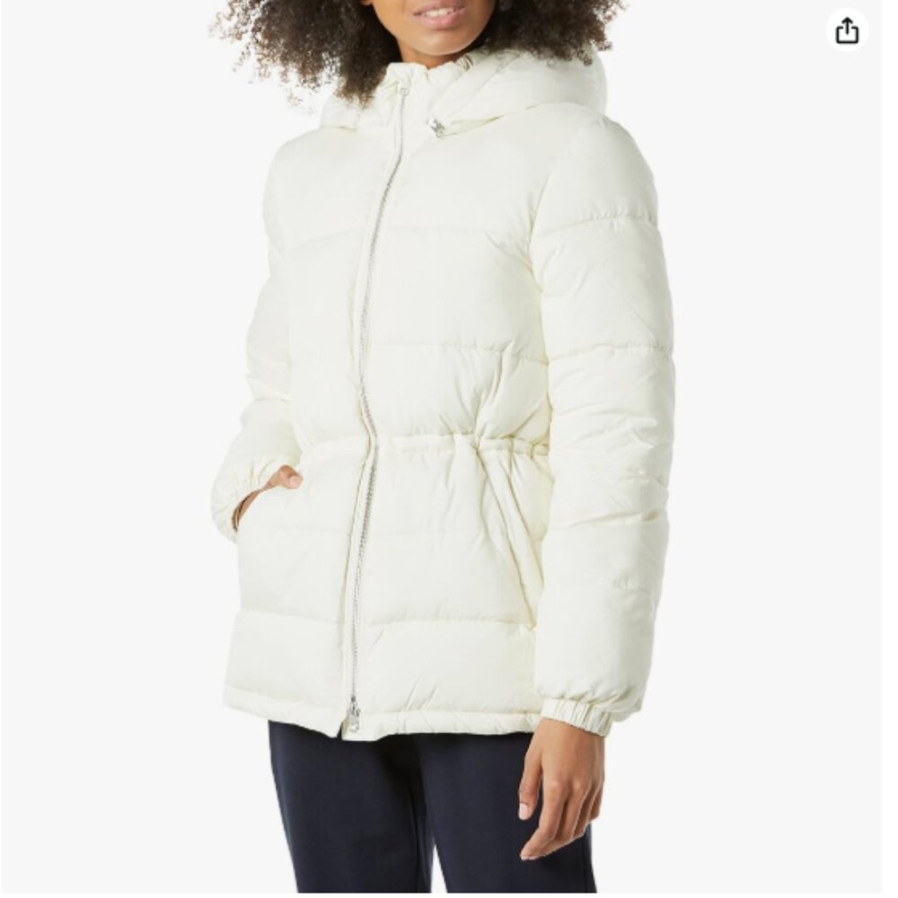 Women's Heavyweight Quilted Hooded Puffer Winter Jacket with Adjustable Waist